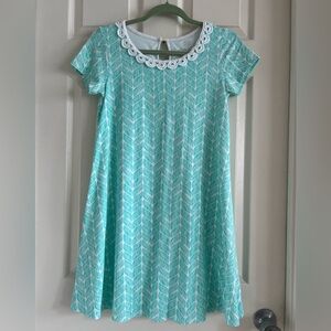 Lauren James printed A-line dress. Aqua & white. EUC! Size small.
